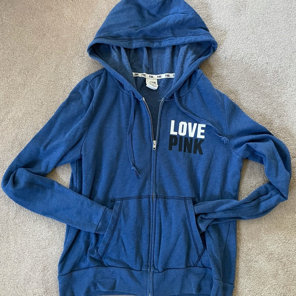 PINK Blue Zip Up Hoodie Size L
